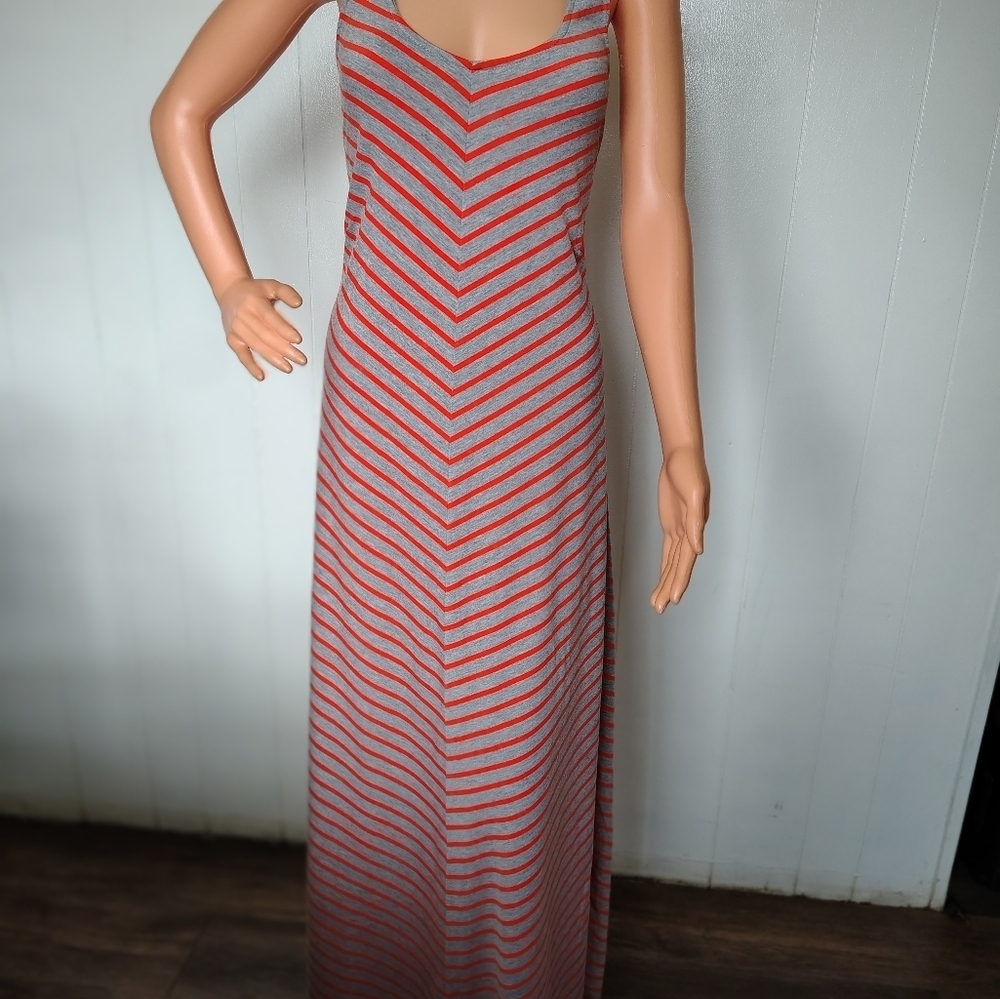 DEGREES Striped Orange and Gray Maxi Dress
